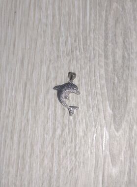 Sterling Silver Dolphin Pendant - Diamond Accent - JCM 925